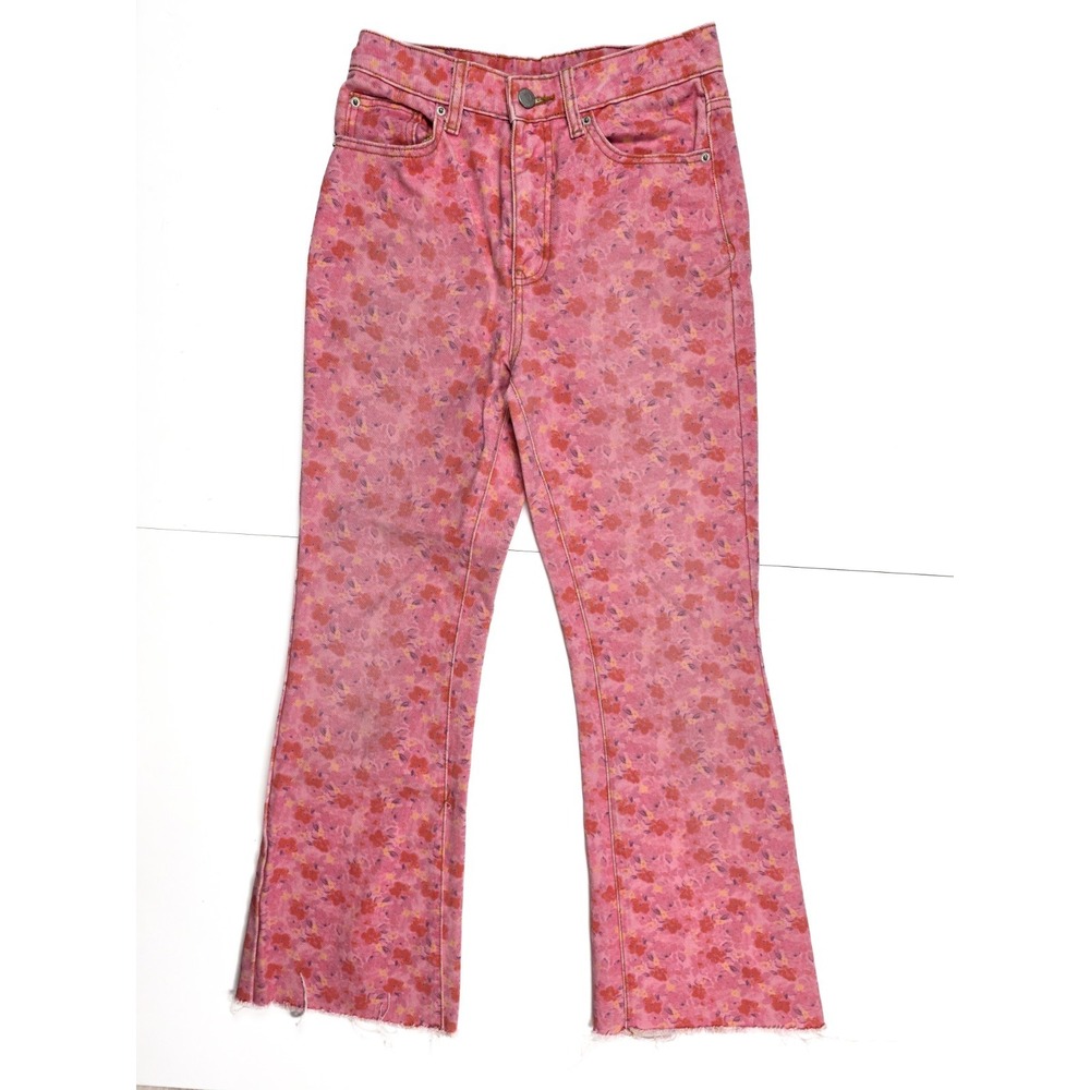 Urban Outfitters BDG High Rise Flare Pink Floral Denim Jeans Women's Size 26x28